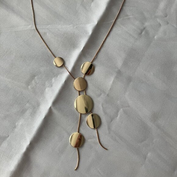 Totally Unique Gold Necklace with Staggered Gold Disks NEW - Picture 3 of 5